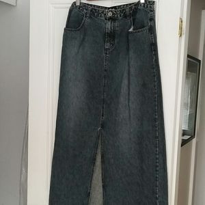 Long Denim Skirt with Front & Back Slits